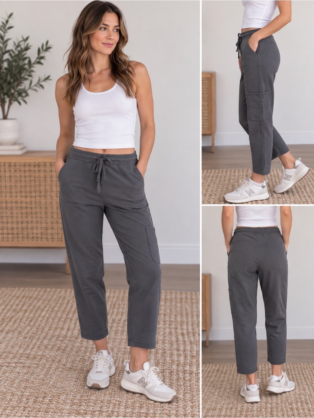 J.Jill Slate Gray Cargo Lounge Pants Drawstring Waist Large Petite NWT